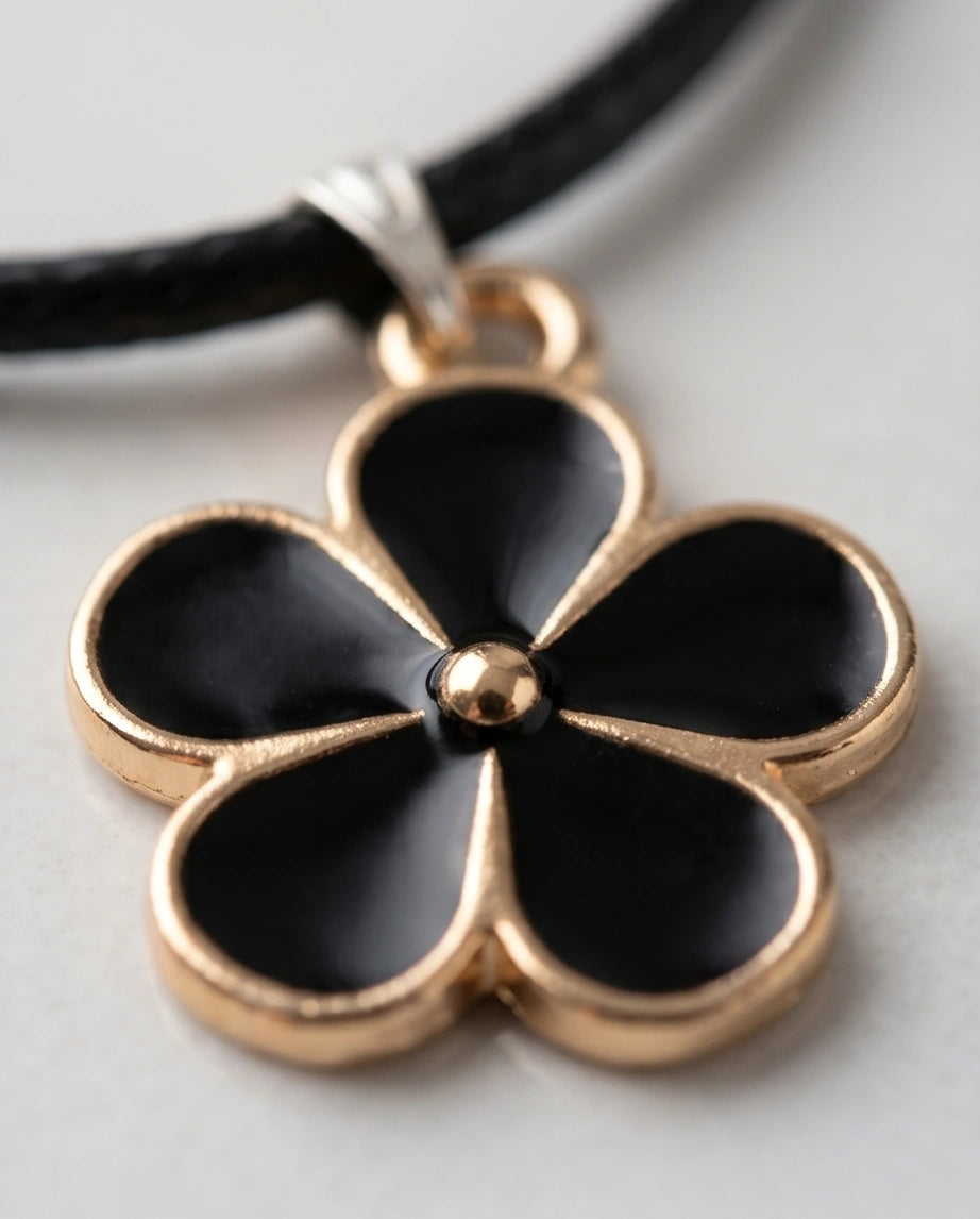 Gold and Black Flower Pendant Necklace