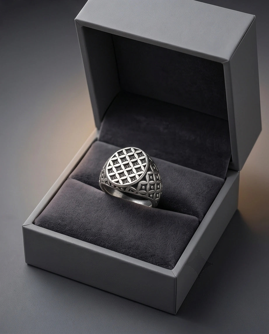 Vintage Sterling Silver Quadfoil Geometric Signet Ring