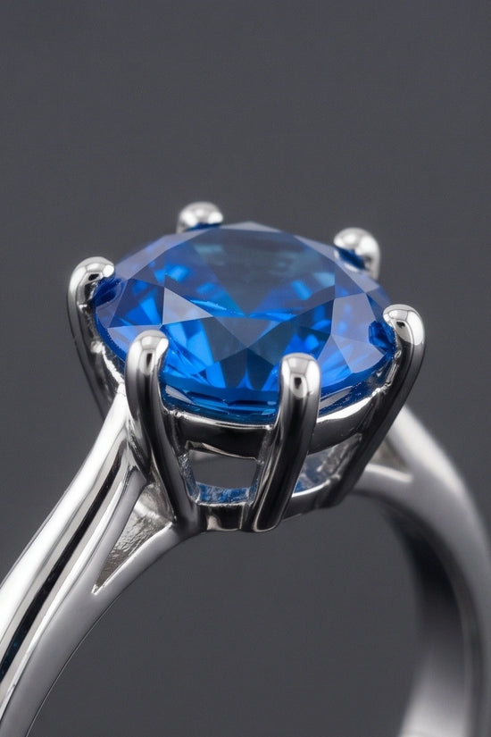 Sterling Silver Royal Blue Round Cut Solitaire Ring