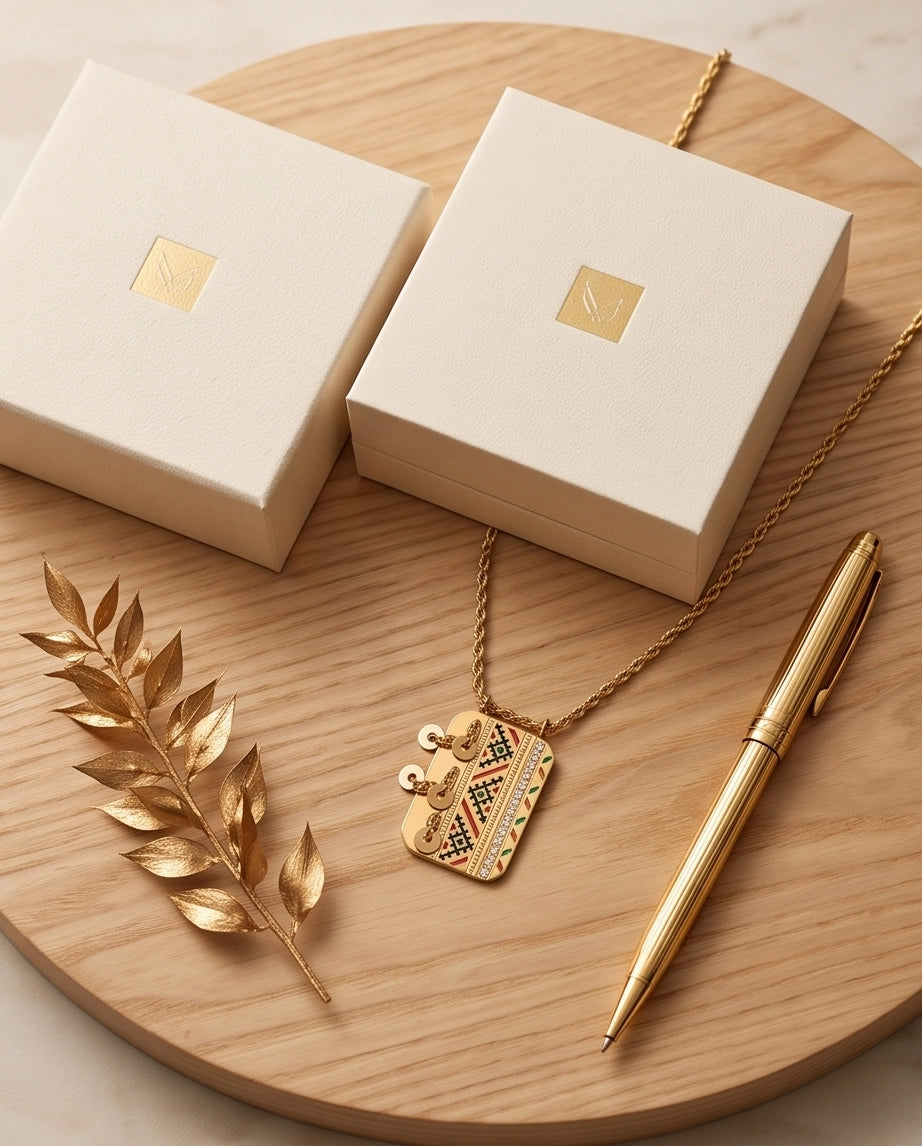 Gold Amazigh Pattern Tag Necklace