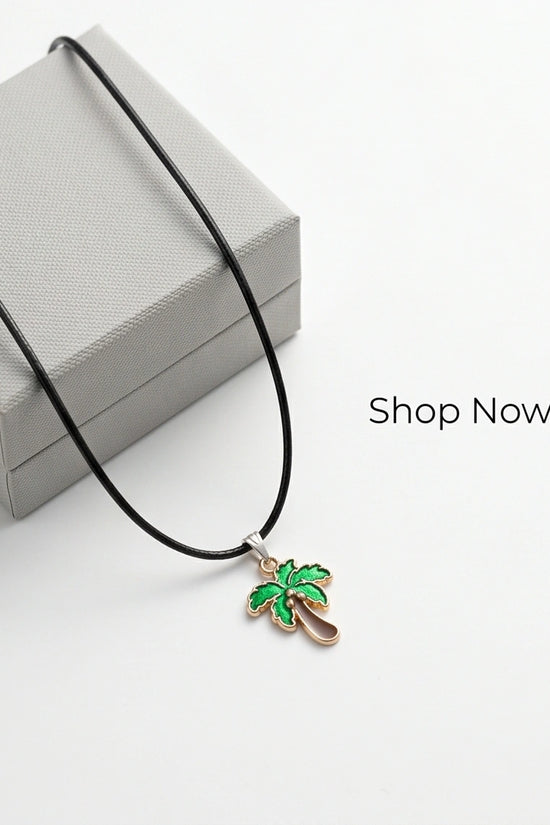 Gold and Green Palm Tree Necklace
