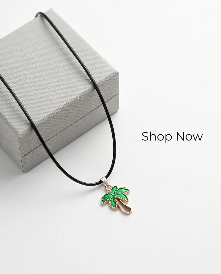 Gold and Green Palm Tree Necklace