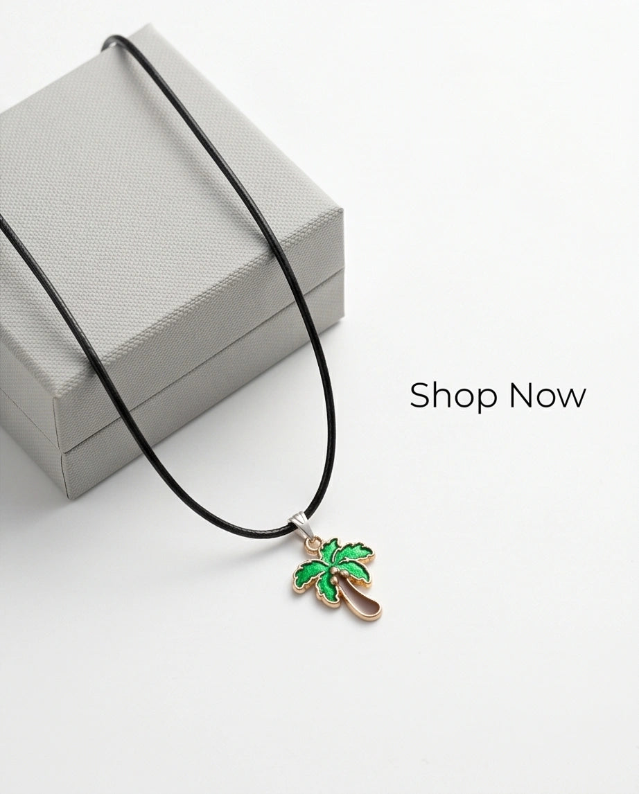 Gold and Green Palm Tree Necklace