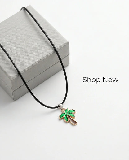Gold and Green Palm Tree Necklace