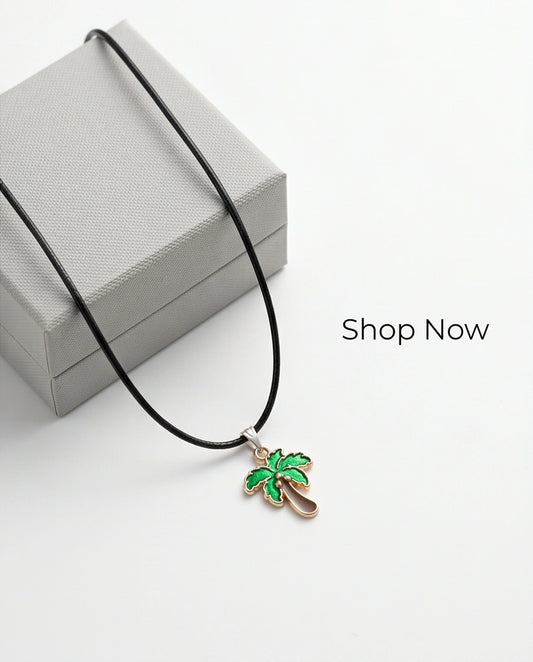 Gold and Green Palm Tree Necklace
