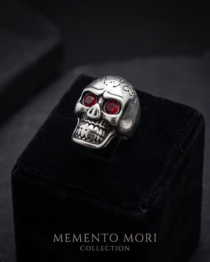 Red-Eyed Carved Crown Skull Ring