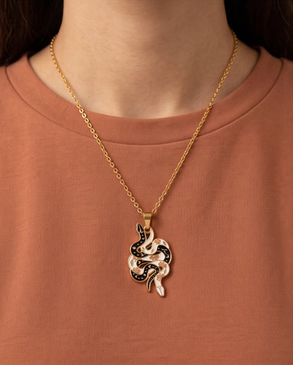 Gold Floral Serpent Enamel Pendant Necklace