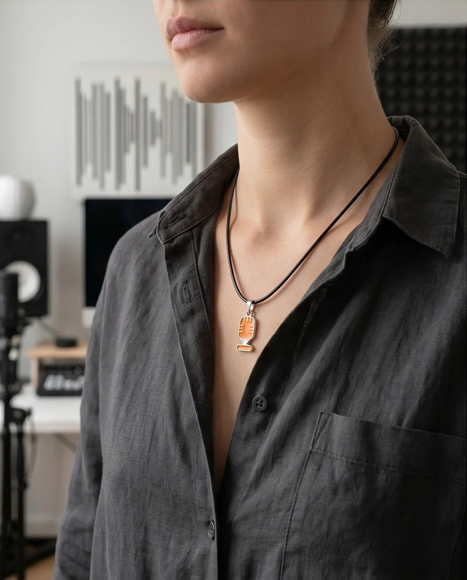 Silver Retro Orange Microphone Necklace