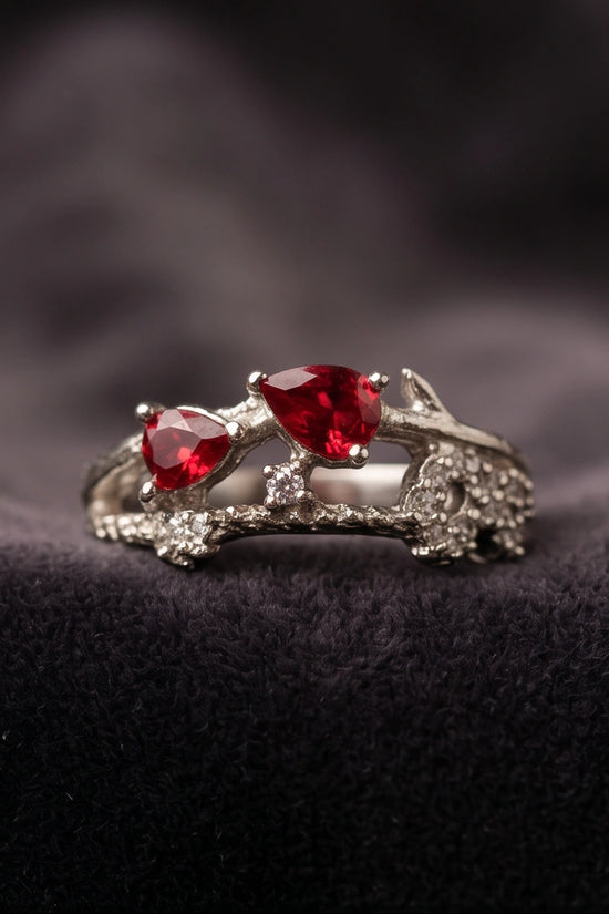 Crimson Dual Pear Vine Ring