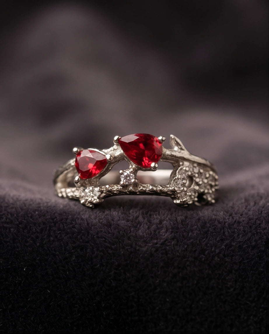 Crimson Dual Pear Vine Ring