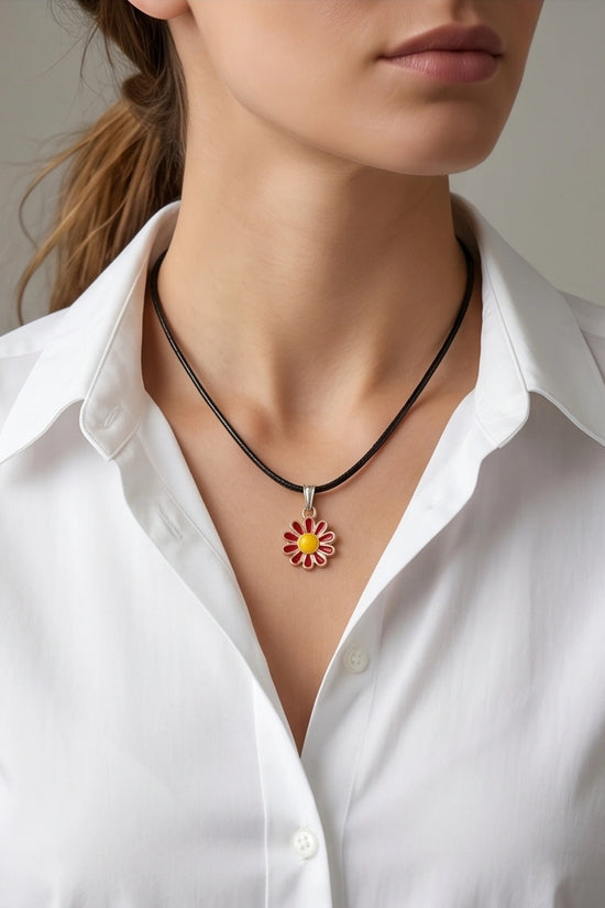 Gold and Red Flower Pendant Necklace