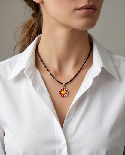 Gold and Red Flower Pendant Necklace
