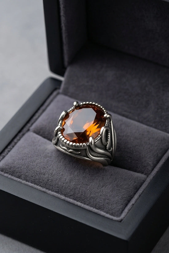 Sovereign Amber Hearth Silver Ring