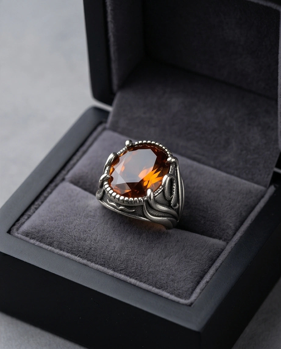 Sovereign Amber Hearth Silver Ring