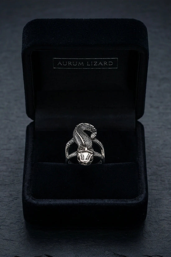 Vintage Silver Oxidized Chameleon Lizard Statement Ring