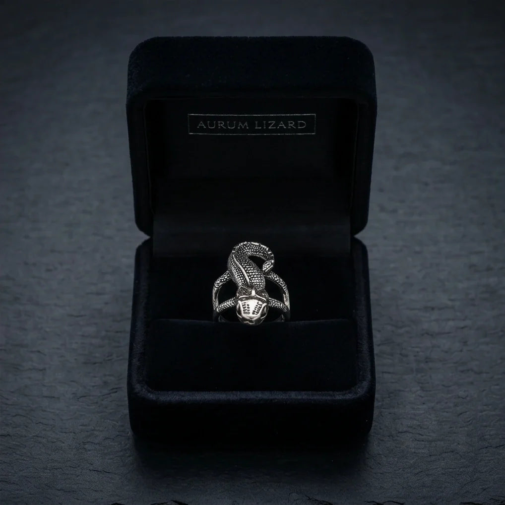 Vintage Silver Oxidized Chameleon Lizard Statement Ring