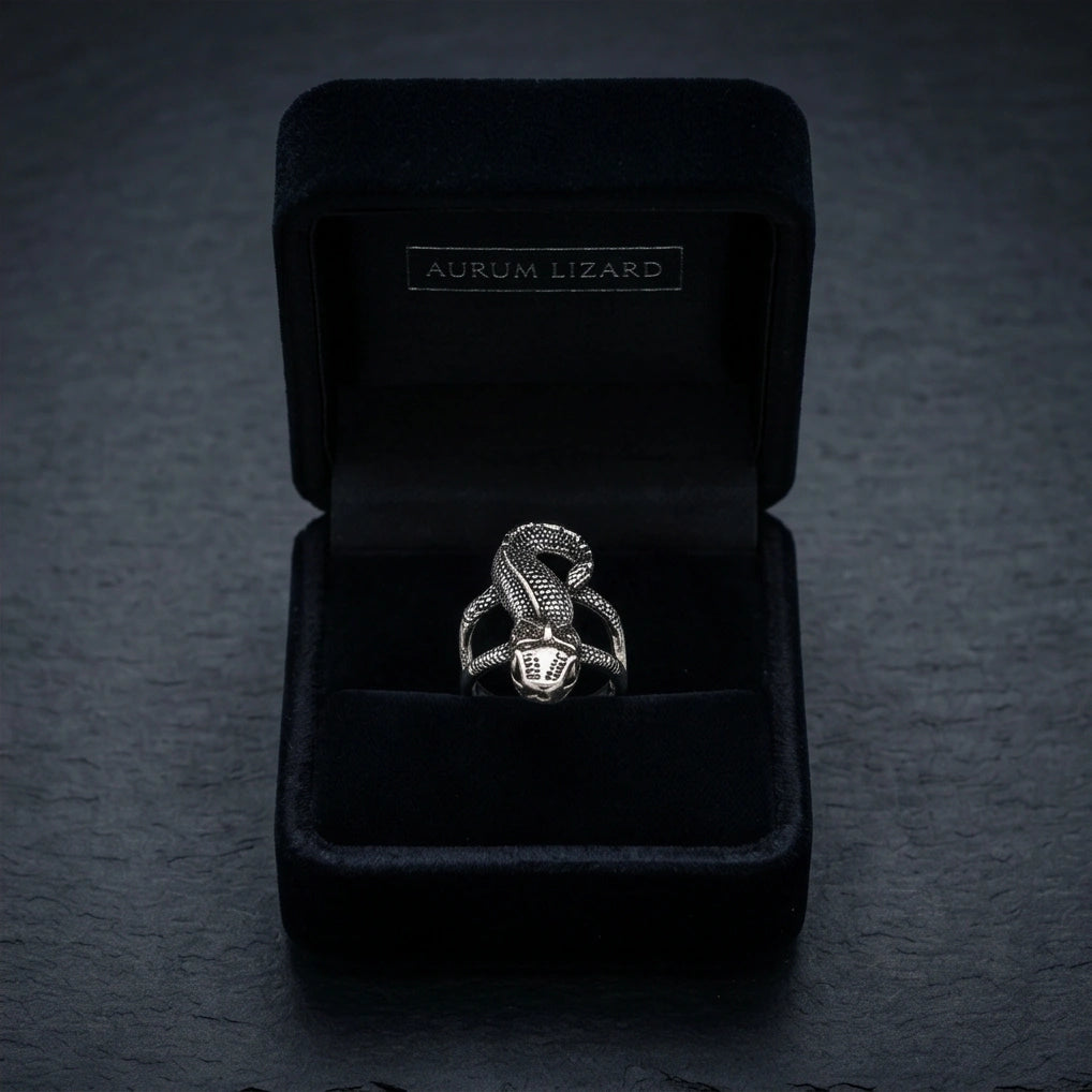 Vintage Silver Oxidized Chameleon Lizard Statement Ring