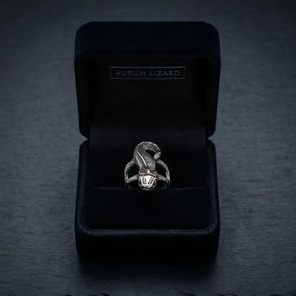 Vintage Silver Oxidized Chameleon Lizard Statement Ring