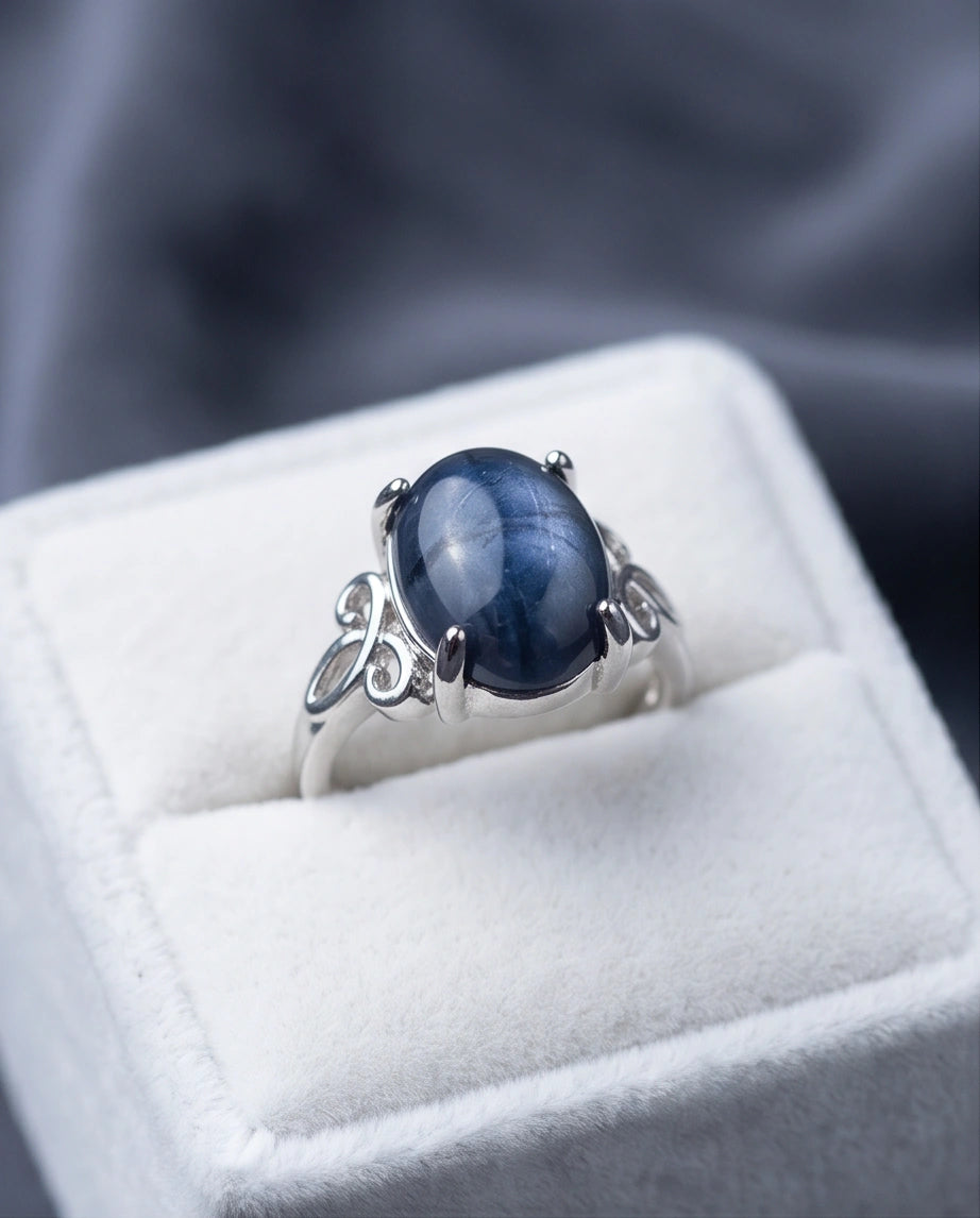 Midnight Azure Tiger's Eye Filigree Ring