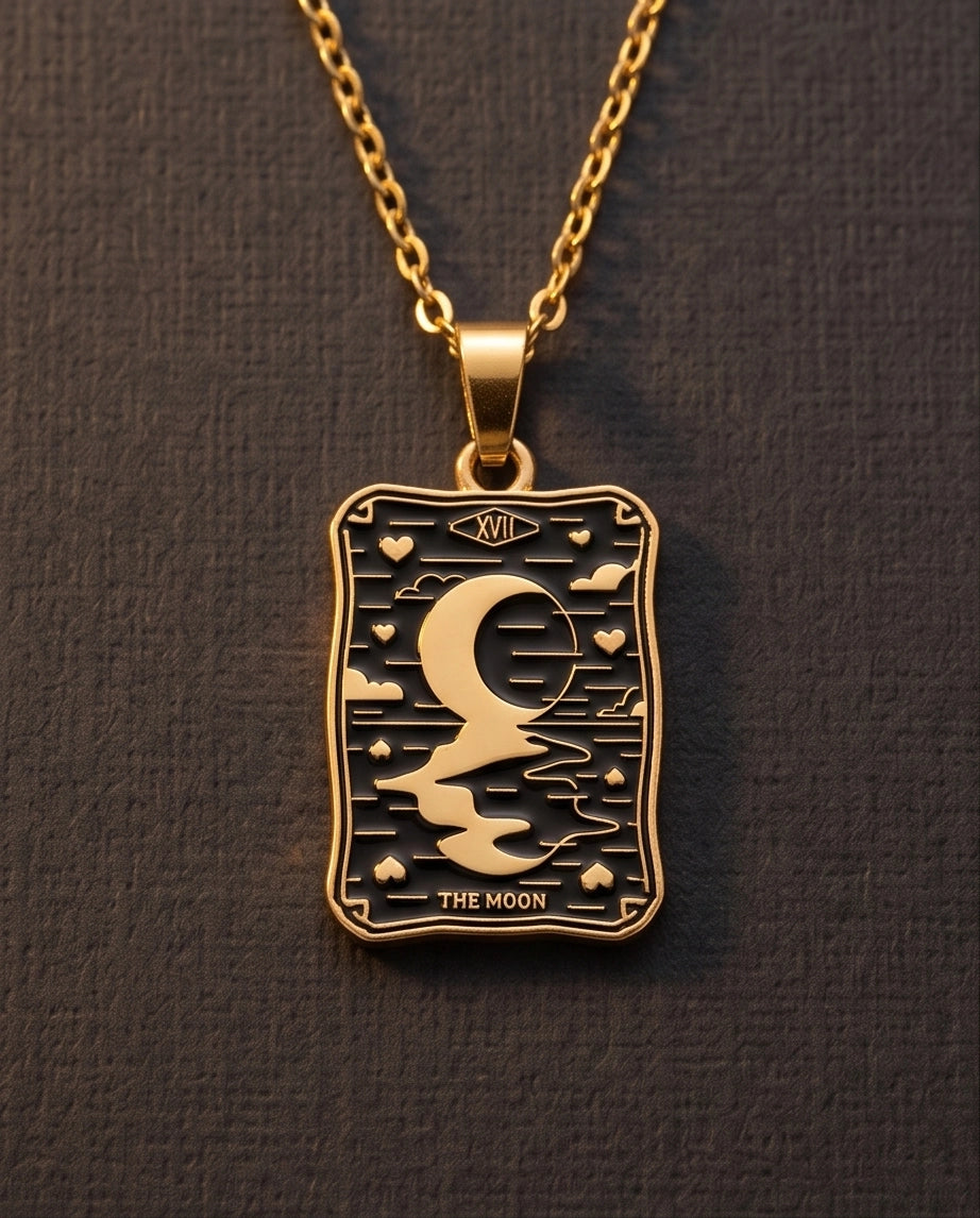 Gold "The Moon" Tarot Card Pendant Necklace