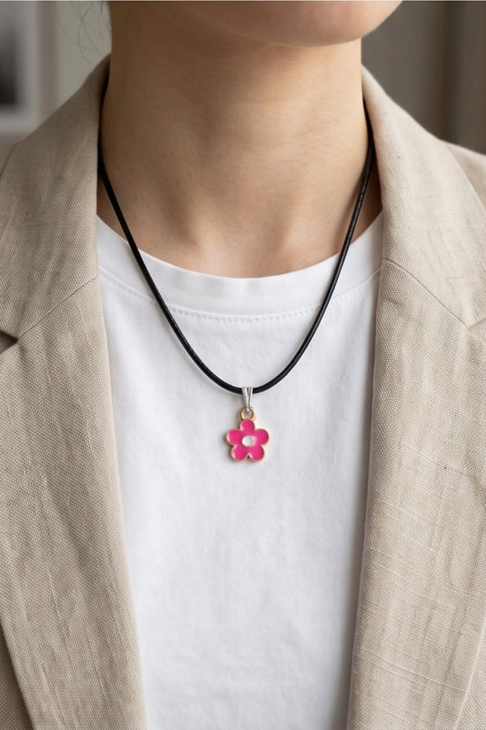 Gold and Pink Blossom Pendant Necklace