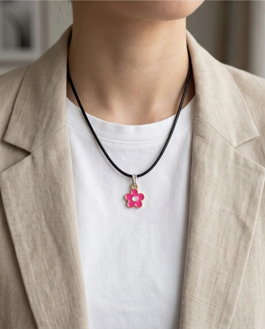 Gold and Pink Blossom Pendant Necklace