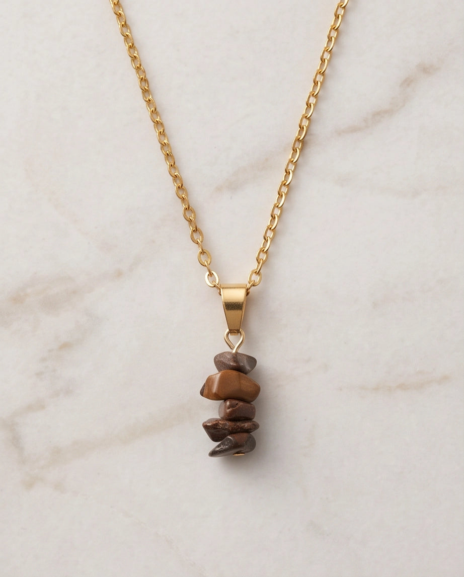Silver Stacked Raw Tiger's Eye Chip Stone Pendant Necklace