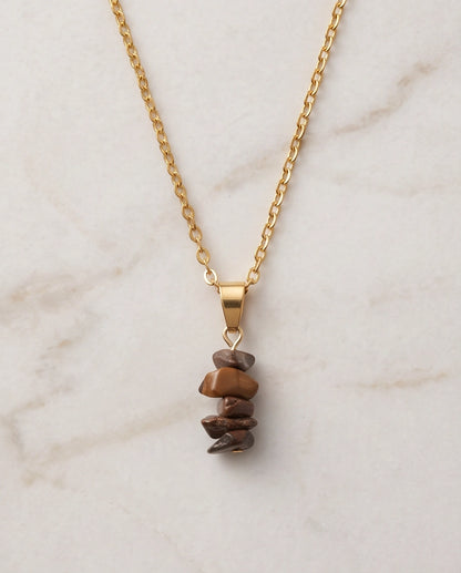 Silver Stacked Raw Tiger's Eye Chip Stone Pendant Necklace