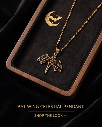 Gold Celestial Bat Enamel Pendant Necklace
