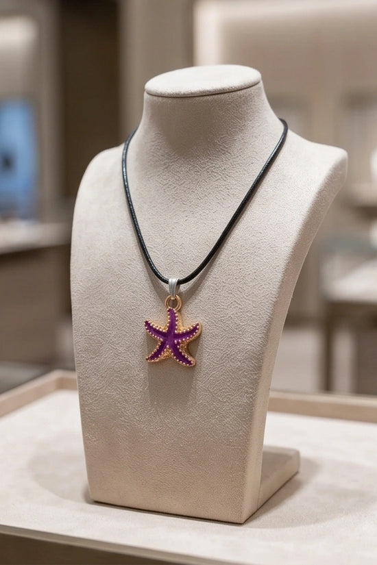 Textured Purple Starfish Enamel Pendant Necklace