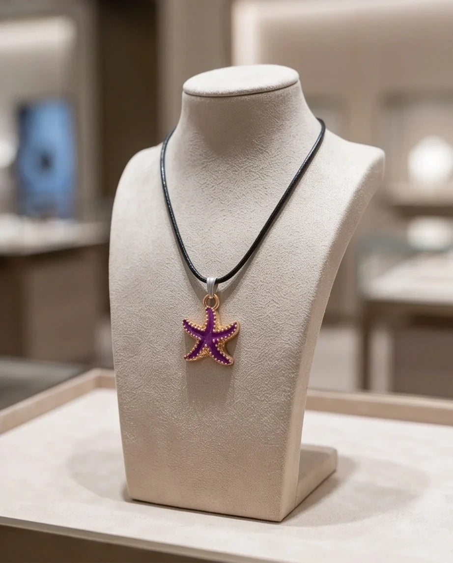 Textured Purple Starfish Enamel Pendant Necklace