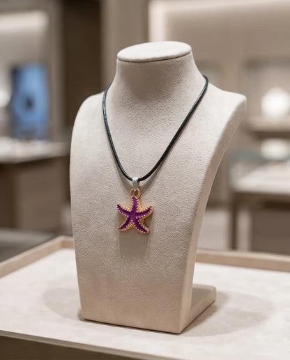 Textured Purple Starfish Enamel Pendant Necklace