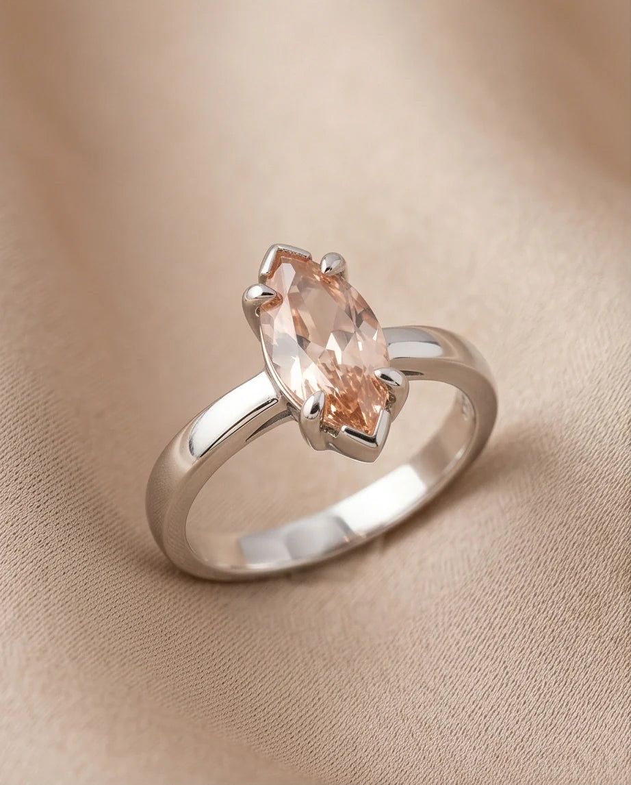 Sterling Silver Champagne Marquise Cut Solitaire Ring