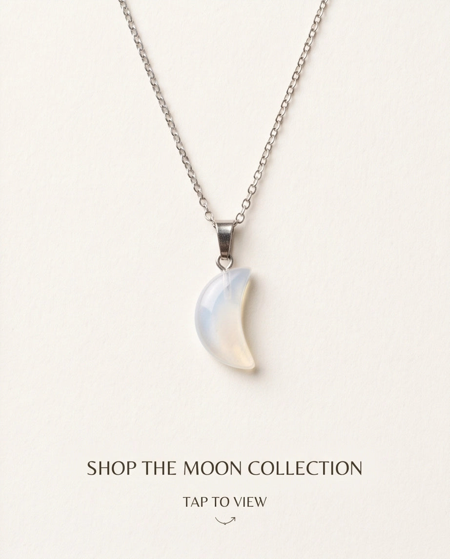 Silver Opalite Crescent Moon Pendant Necklace
