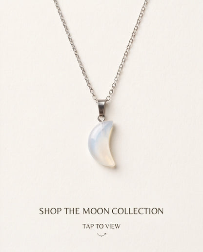 Silver Opalite Crescent Moon Pendant Necklace