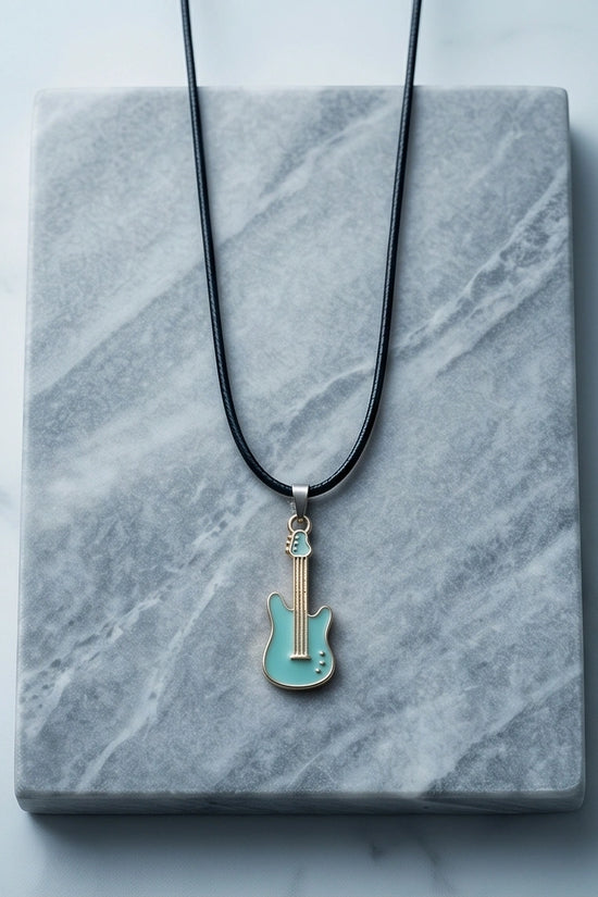 Gold and Turquoise Enamel Electric Guitar Necklace