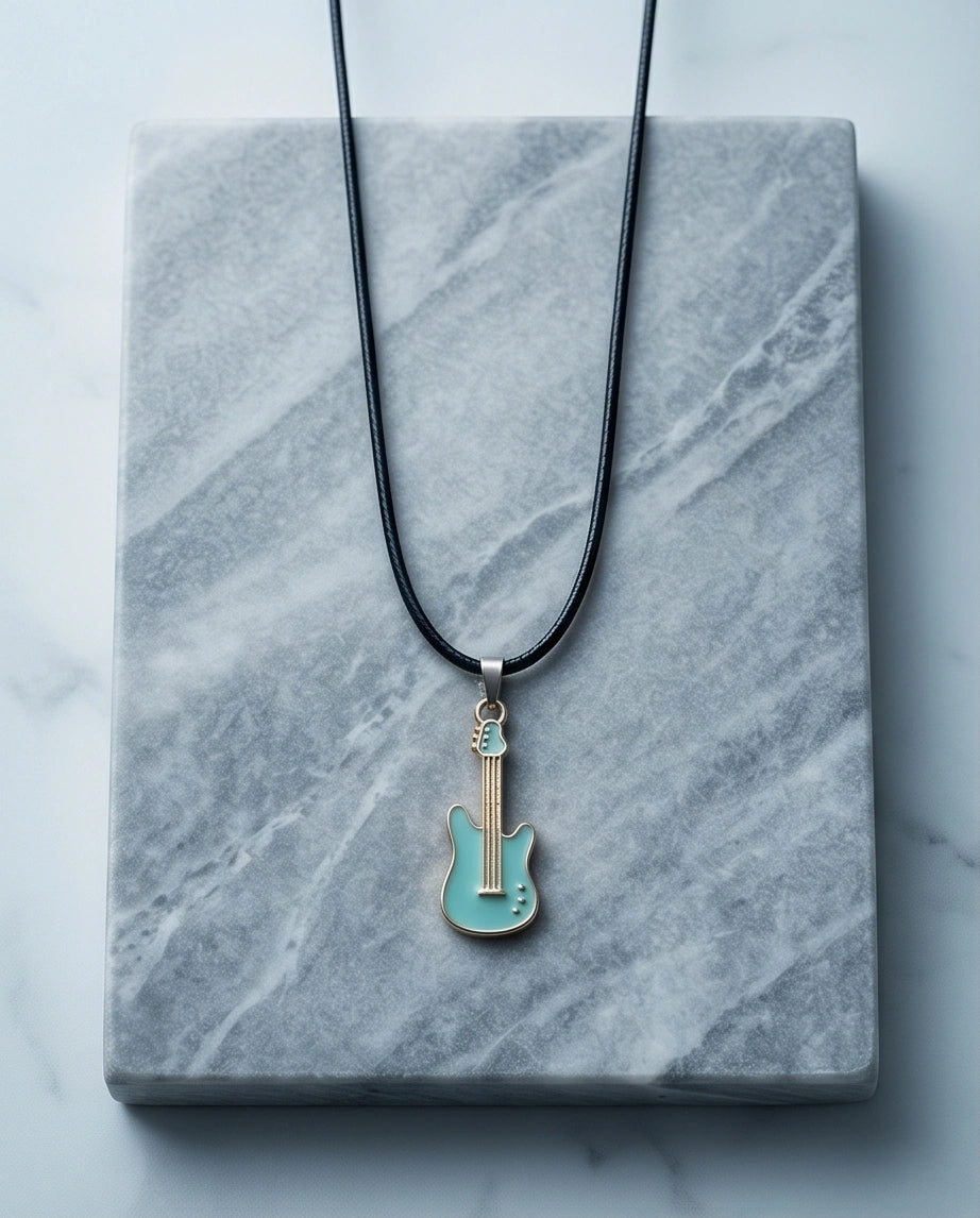 Gold and Turquoise Enamel Electric Guitar Necklace