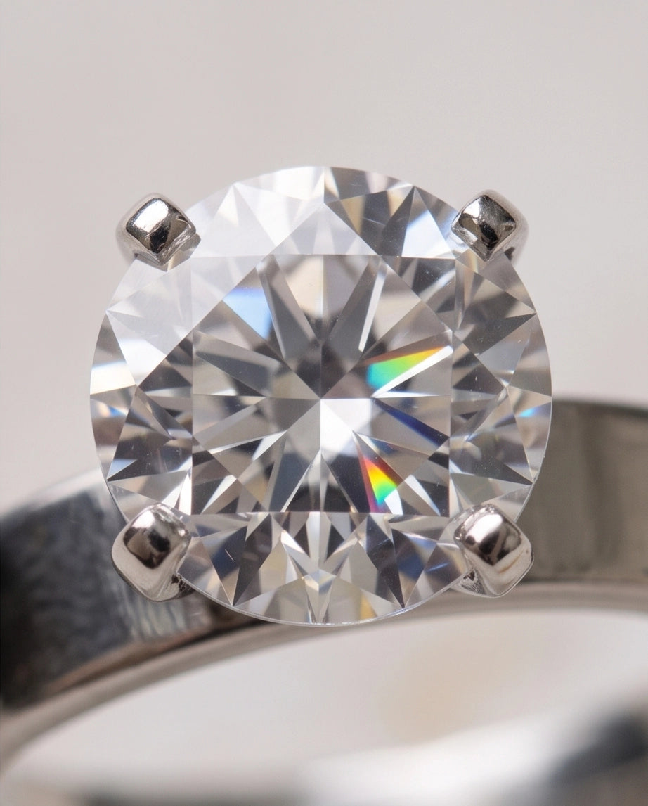 Silver Round Gemstone Crown Band Solitaire Ring