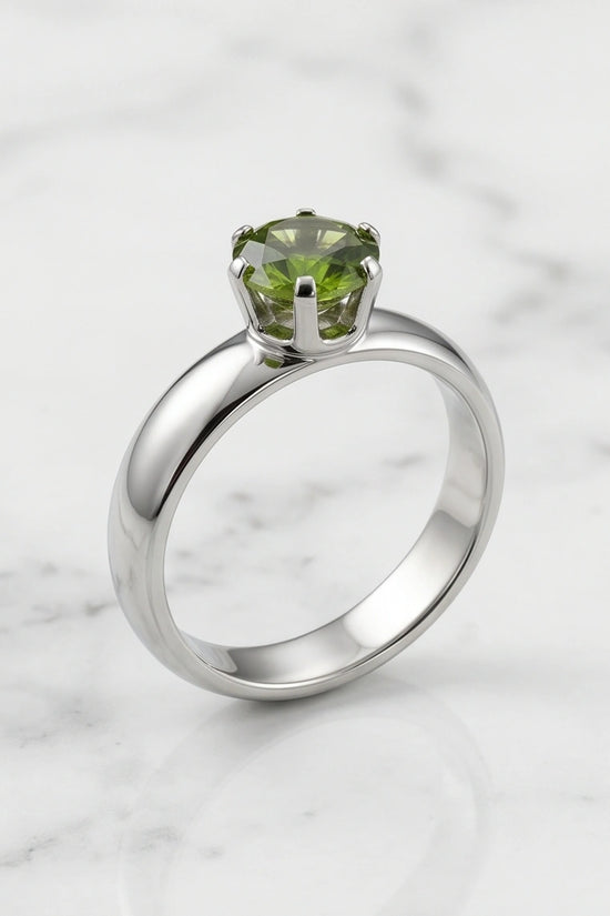 Sterling Silver Round-Cut Olive Green Solitaire Ring