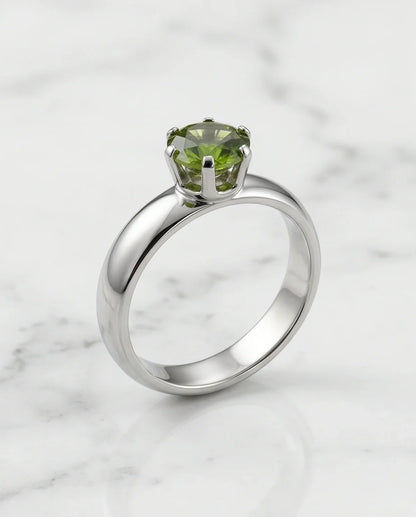 Sterling Silver Round-Cut Olive Green Solitaire Ring