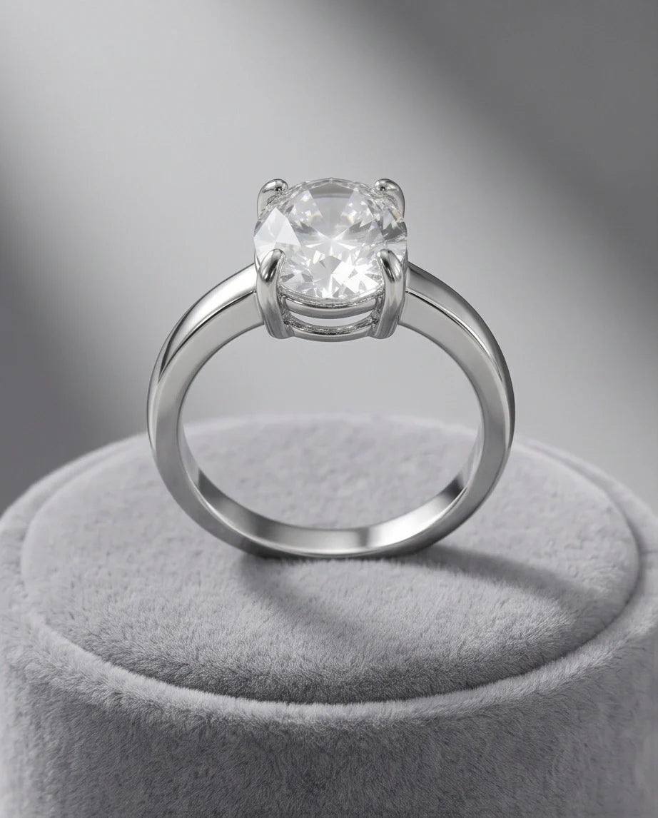Sterling Silver Oval-Cut Moissanite Solitaire Ring
