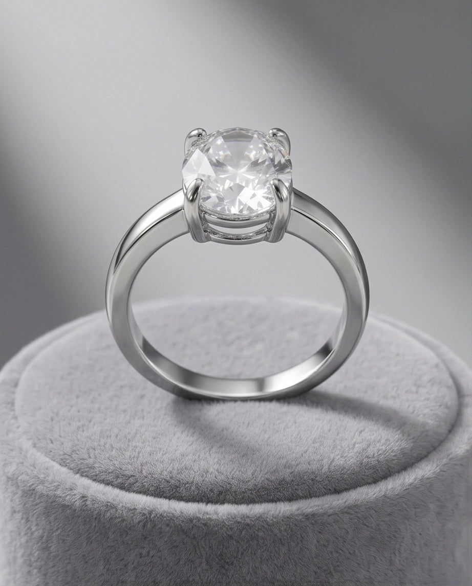 Sterling Silver Oval-Cut Moissanite Solitaire Ring