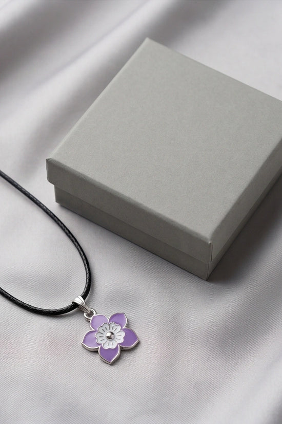 Delicate Lavender and White Layered Floral Enamel Pendant Necklace