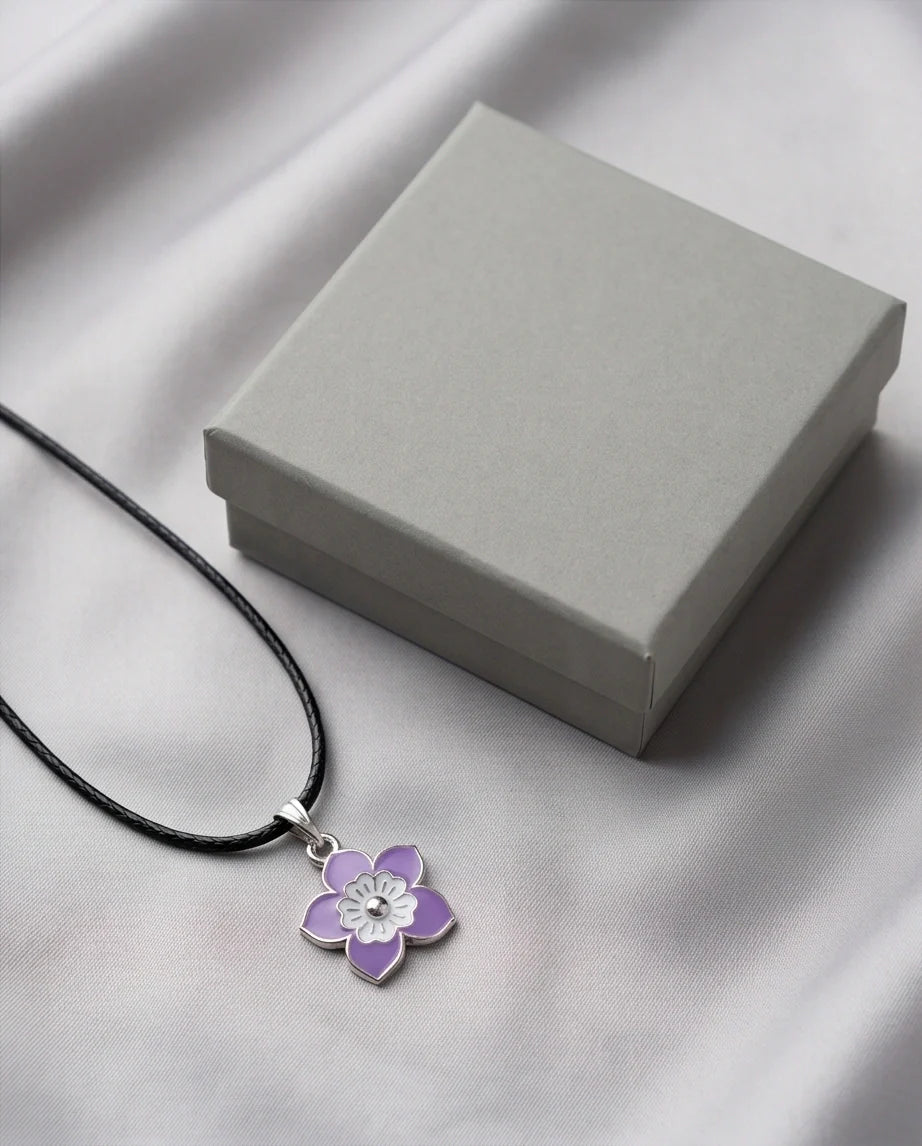 Delicate Lavender and White Layered Floral Enamel Pendant Necklace