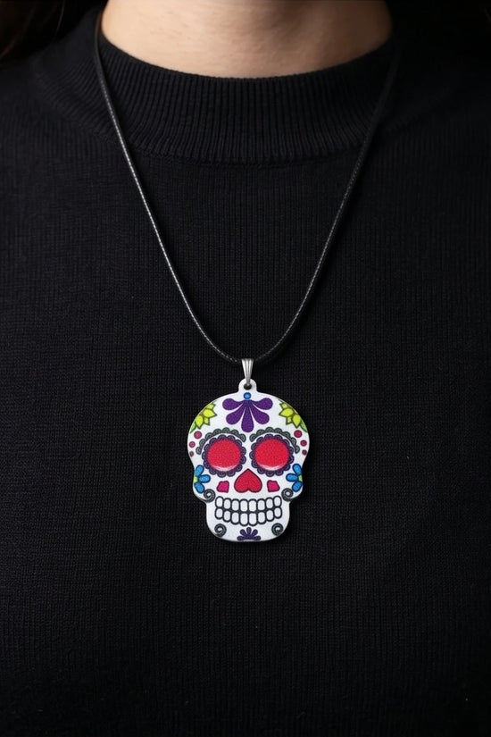 Vibrant Sugar Skull Día de los Muertos Pendant Necklace
