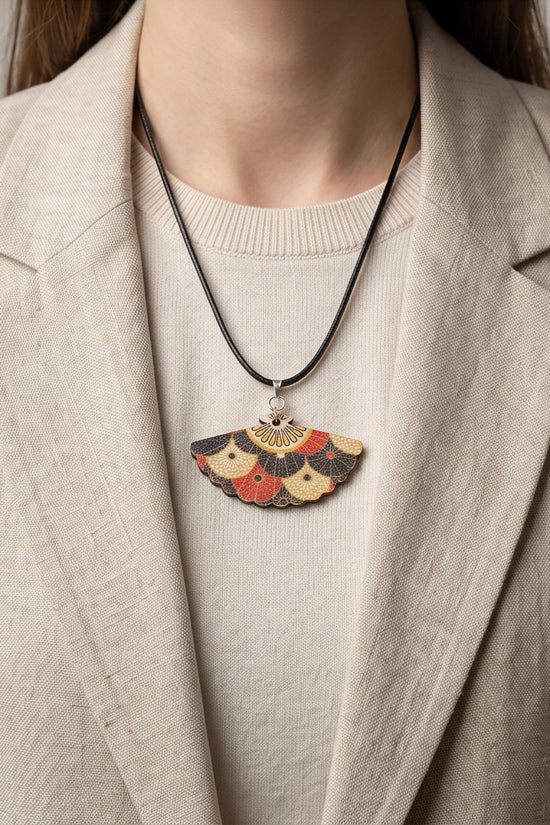 Vintage Geometric Kimono Hand-Fan Pendant Necklace