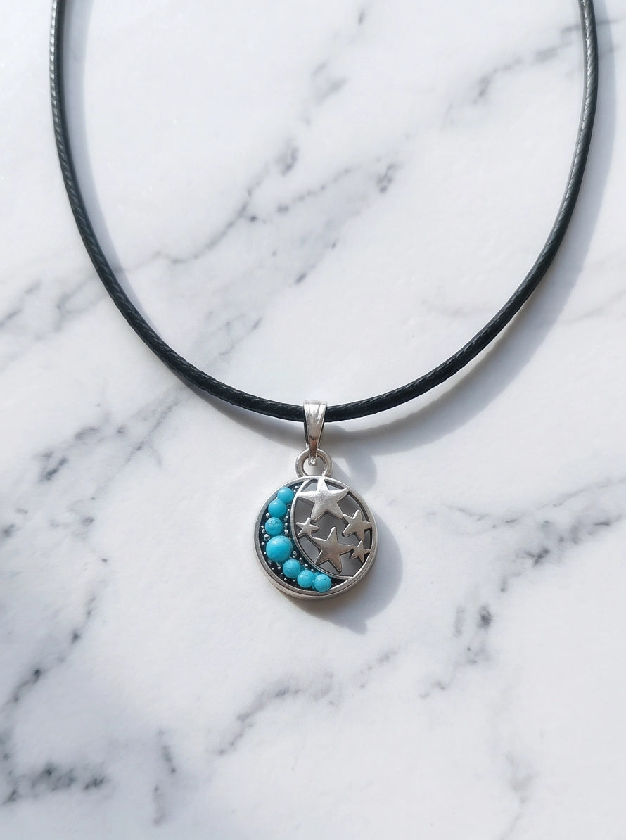 Turquoise Crescent Moon & Star Pendant Necklace