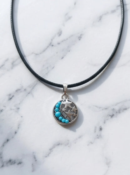 Turquoise Crescent Moon & Star Pendant Necklace