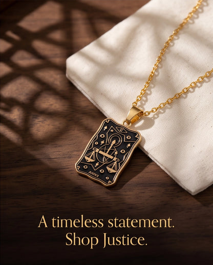Gold "Justice" Tarot Card Pendant Necklace