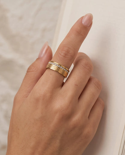 Greek Key Crystal Eternity Band